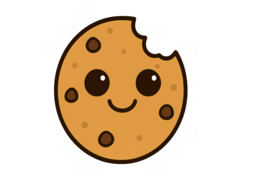 Cute cartoon cookie character showing a cheerful expression and a missing bite, ideal for food, snack, and happy themes