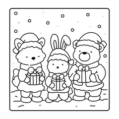 Happy Christmas Coloring Pages, Bold and Easy Cozy Winter Coloring Pages, Christmas Coloring Book Pages, Kids, Adults, Teens, Black and white Drawing, Line Art, Vector Illustration, bold and easy,
