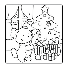 Happy Christmas Coloring Pages, Bold and Easy Cozy Winter Coloring Pages, Christmas Coloring Book Pages, Kids, Adults, Teens, Black and white Drawing, Line Art, Vector Illustration, bold and easy,