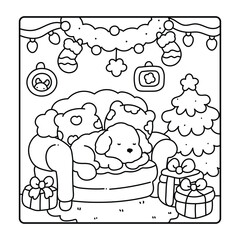 Happy Christmas Coloring Pages, Bold and Easy Cozy Winter Coloring Pages, Christmas Coloring Book Pages, Kids, Adults, Teens, Black and white Drawing, Line Art, Vector Illustration, bold and easy,