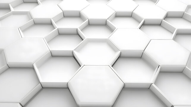 Abstract White 3D Hexagonal Grid with Depth and Shadows