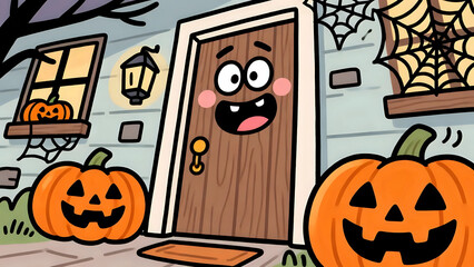 Happy Halloween Door With Jack O Lanterns 