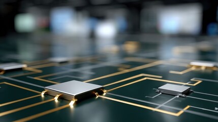 Futuristic Circuit Board Focused on Microchip Technology