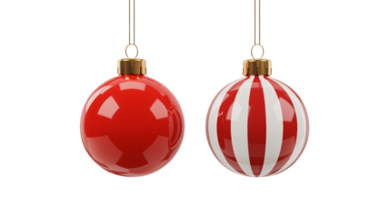 Shiny red Christmas ornaments gleam, festive holiday decoration