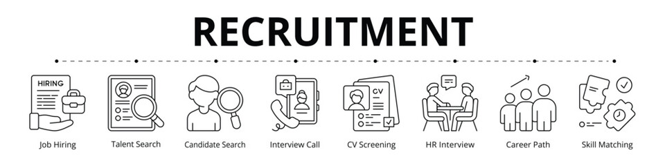 Recruitment Line Banner Web Icon Set Vector Illustration