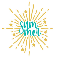 Summer lettering with sunburst for decoration