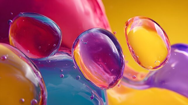 colorful liquid blobs moving in smooth morphing motion, 3D abstract animation, 4K,
