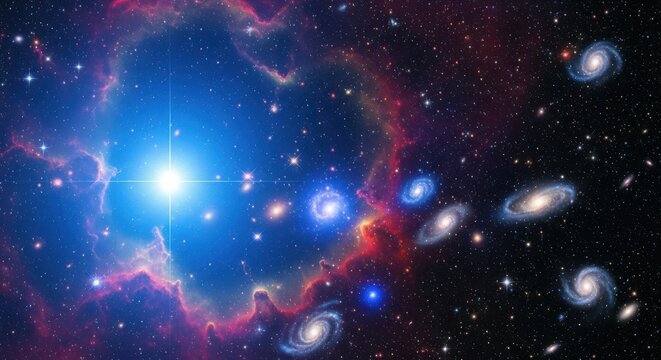 Galaxy deep blue nebula cosmic stars glowing space night universe - Powered by Adobe