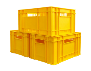  Stacked yellow Plastic Storage Crates on Dark Background PNG