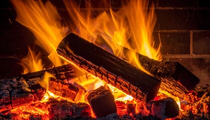 Warm Fireplace Burning Logs Cozy Ambiance.