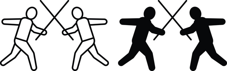 Fencing Sport Player Duel Sword Fighting Martial Arts Game Vector Silhouette and Pictogram..eps