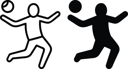 Handball Player Figure Jumping Throwing Ball Game Vector Silhouette and Pictogram..eps