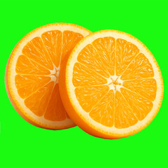 Two Orange Slices on Green Background - Perfect for Design & Ads