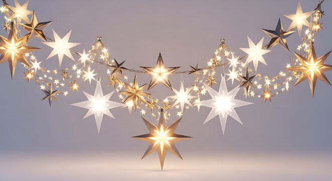 A string of illuminated starshaped christmas lights creates a festive and magical glow