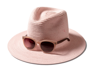  Trendy Pink Straw Hat and Retro Sunglasses Set, isolated on a transparent background PNG