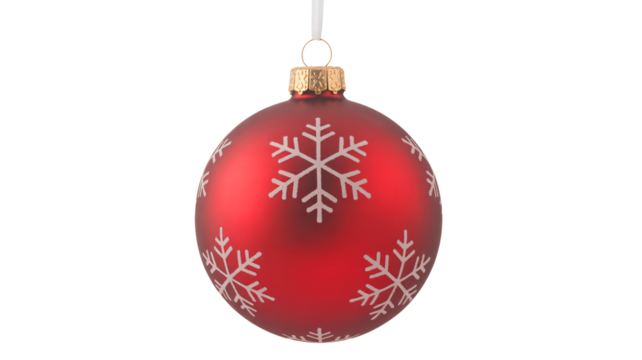 Festive red Christmas ornament with delicate white snowflakes ready for holidays