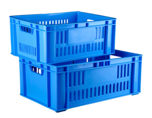  Pair of Blue Plastic Boxes with Vents, Modern Product Display on Black Background PNG