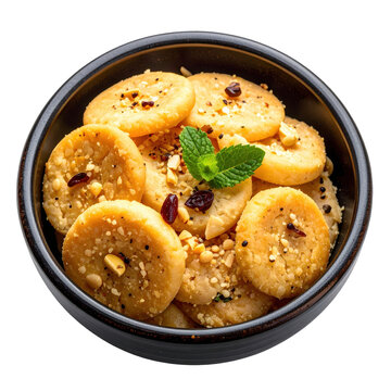 Hearty kuwaiti jareesh porridge in a dark bowl, showcasing its rich texture and spices, isolated on white background