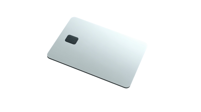 Silver rectangular card with grey chip on black background