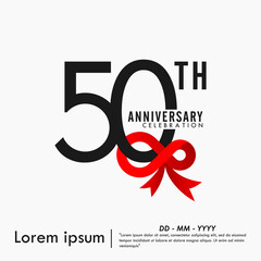 50th years anniversary celebration with red ribbon on white background. vector illustration template design for web banner, flyers, poster, greeting card