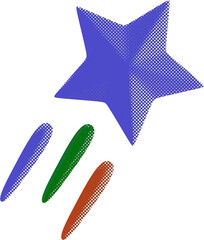 Obraz premium Ascending Star Icon: A vibrant, dynamic illustration of a star soaring upwards, leaving a trail of colorful energy in its wake. This image represents ambition, innovation, and reaching for the stars.