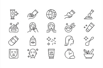 Beauty care and self-care minimalist icons for cosmetic branding and product design