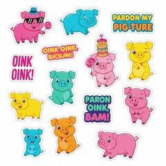 Fun Pig Stickers Collection Featuring Playful Designs and Whimsical Phrases for Animal Enthusiasts