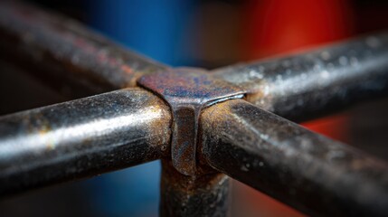 Close-Up View of Industrial Metal Pipe Fitting with Rusty Surface and Strong Welded Joint in Workshop Environment