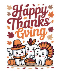 Fototapeta premium Cute Thanksgiving Tooth Characters