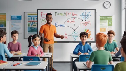 Teacher explains science equations to students in classroom setting - Powered by Adobe