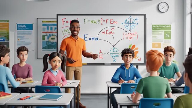 Teacher explains science equations to students in classroom setting