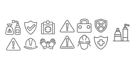 Work Safety & Industrial Protection Icons | Minimal Black Line Vector Set on White Background