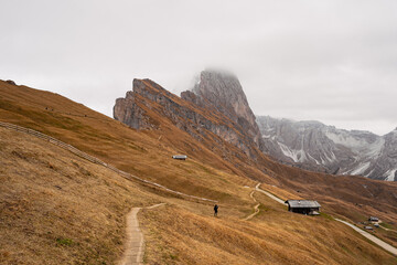 Landscape of the Dolomites Alps. Odle mountain range, Seceda peak in Dolomites, Italy.Nature concept background.