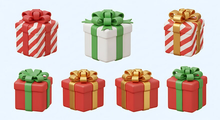 Assortment of beautifully wrapped gift boxes with colorful ribbons and bows for special occasions