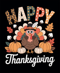 Cute Happy Thanksgiving Turkey and Pumpkin