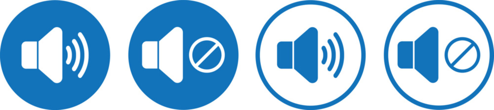 Four audio volume icons showing different sound levels and mute status
