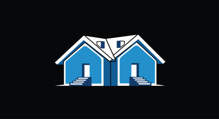 Modern blue duplex house illustration with clean lines perfect for real estate branding or property development concepts