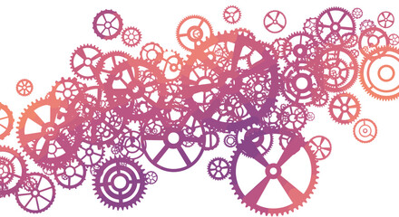 Dynamic interconnected gears create a vibrant gradient pattern symbolizing teamwork, innovation, and complex mechanical systems working together seamlessly