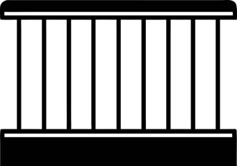 A stylized black and white graphic icon representing a jail or prison cell, symbolizing confinement, restriction, or legal issues