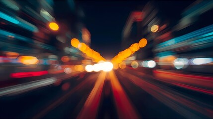 Dynamic Night Street Blur With Bright City Lights Creating Fast Moving Urban Energy