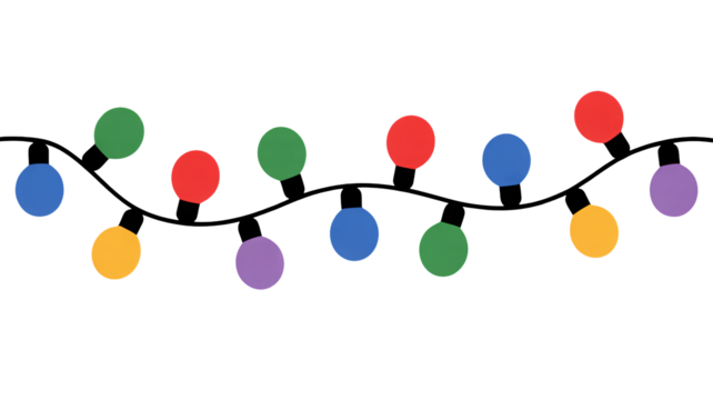 Vibrant string lights with colorful bulbs create festive holiday ambiance