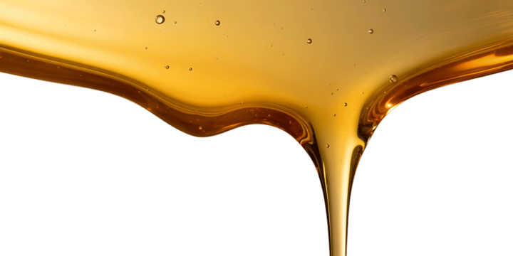 Golden honey dripping in thick viscous streams from an isolated object on transparent background isolated on transparent background