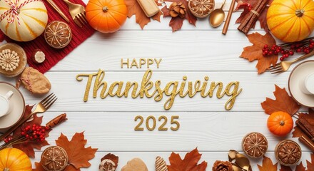 Thanksgiving greeting with autumn decor and place settings