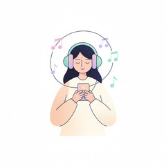 Woman Listening to Music Headphones Relaxation Illustration