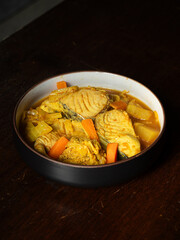 Thai spicy sour curry with king mackerel fish