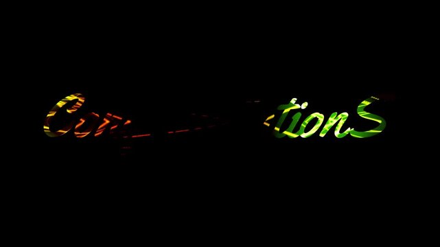 text typography Congratulations glowing green and orange on black background