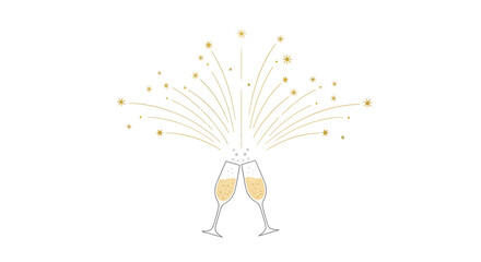 Two champagne glasses toasting with sparkling fireworks celebrating a special occasion.