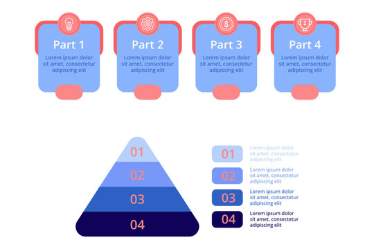 Infographic displaying clear structure of four distinct parts, each organized in visual format with pyramid at bottom