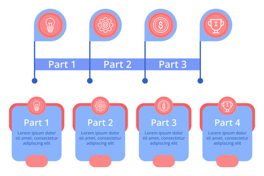 Infographic set presenting clear visual process with three key parts, featuring icons for ideas, mechanics, and achievements. Layout supporting easy understanding of each step involved