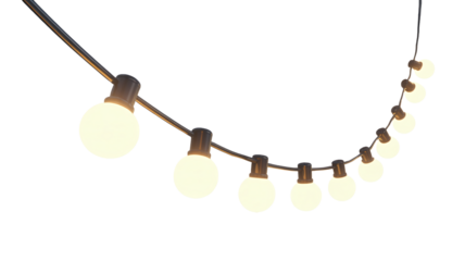 Warm glowing string lights create festive ambiance for outdoor celebrations and events